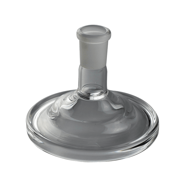 This is the Glass Desktop Stand from Ritual Glass available at Ritual Colorado. It features a female connection in either 14mm or 19mm for easy desktop storage of your quartz bangers, ball vape bowls, pass-through adapters and everything else with stand size connections.