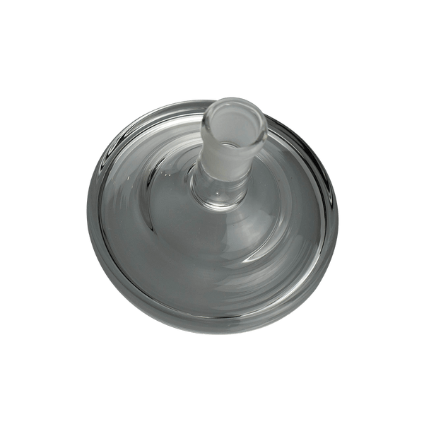 This is the Glass Desktop Stand from Ritual Glass available at Ritual Colorado. It features a female connection in either 14mm or 19mm for easy desktop storage of your quartz bangers, ball vape bowls, pass-through adapters and everything else with stand size connections.