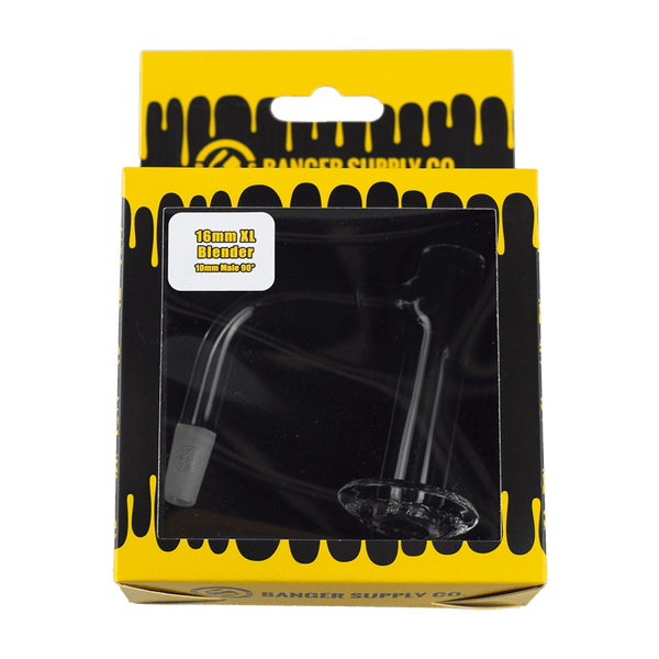 This is the 16mm XL Blender quartz banger from Banger Supply available at Ritual Colorado. Featuring a beautiful pattern under the dish and fully welded quartz construction this is primed for butane torch use. The 70mm tall bucket means you'll be cranking out the clouds.