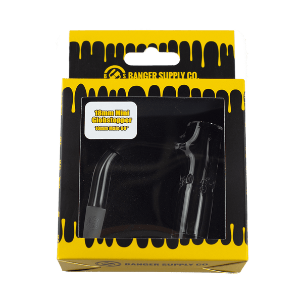 This is the 18mm Mini Globstopper quartz banger from Banger Supply. Featuring directional air slits and a fully welded quartz design this banger is optimal for butane torch use.