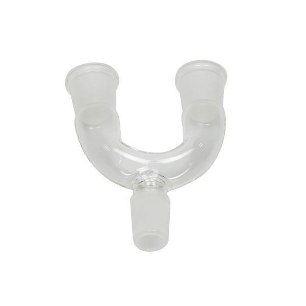 This is the Double Trouble 2-to-1 glass adapter from Ritual Glass available at Ritual Colorado. It featured two 19mm female connections and one 19mm male connection allowing you to double up devices for the largest hits.