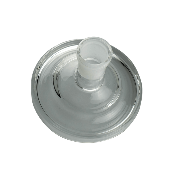 This is the Glass Desktop Stand from Ritual Glass available at Ritual Colorado. It features a female connection in either 14mm or 19mm for easy desktop storage of your quartz bangers, ball vape bowls, pass-through adapters and everything else with stand size connections.