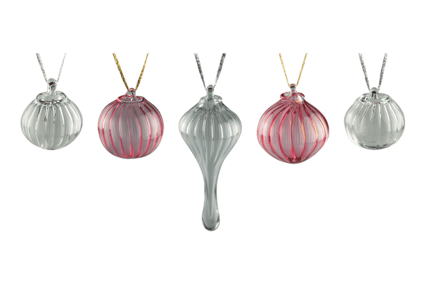 These are Scalloped Glass Ornaments by Technicolor Tony available at Ritual Colorado. Featuring built-in bails these handmade ornaments are blown in Denver, Colorado.