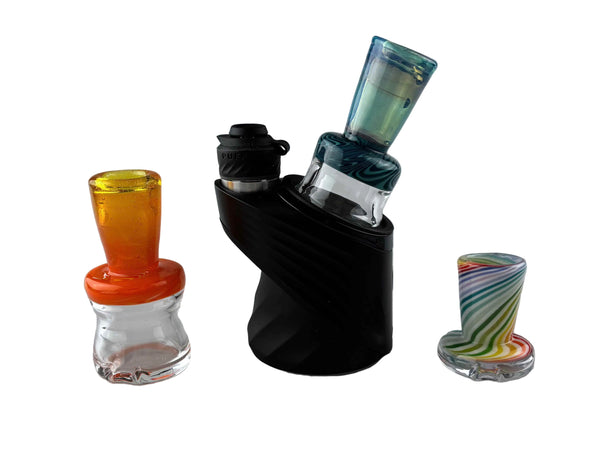 These are Wide Airflow Puffco Peak Dry Tops by Technicolor Tony available at Ritual Colorado. Combining sleek colors with a wide mouthpiece offering smooth airflow and huge rips!