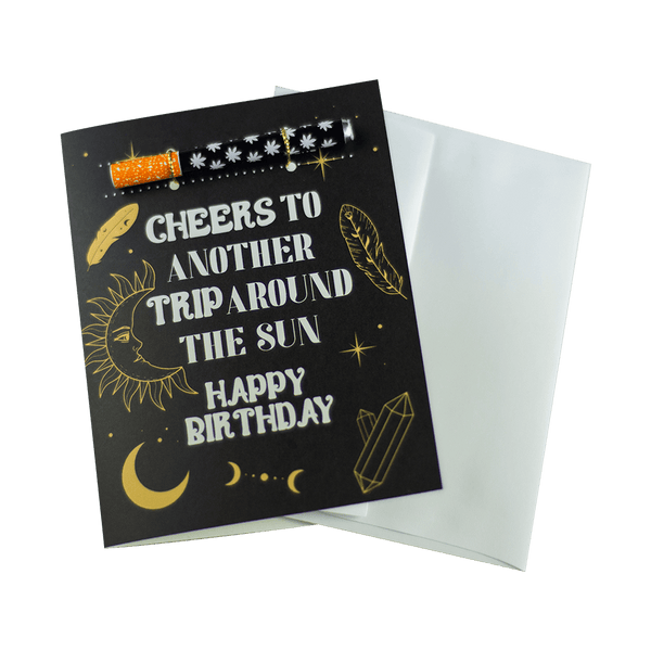 This is the Celestial Birthday cannabis greeting card from KushKards available at Ritual Colorado. Featuring a matching one-hitter and fun greeting card for a great present for the stoner in your life.