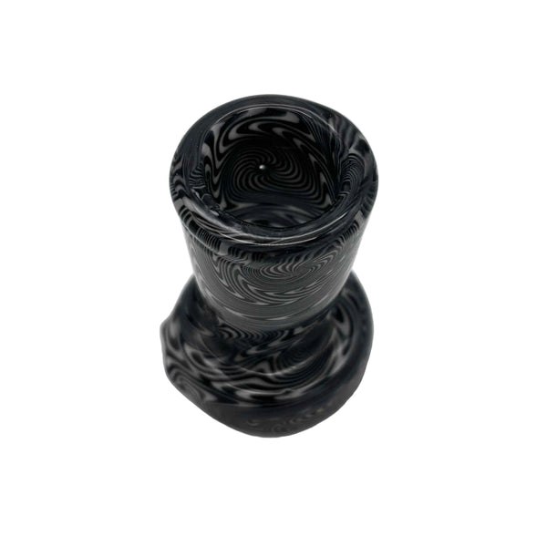 This is the Black & White Swirl Puffco Peak Glass Top by Technicolor Tony available at Ritual Colorado. Featuring a wide mouthpiece and tons of intricate patterns this is a fun and functional upgrade for your eRig.