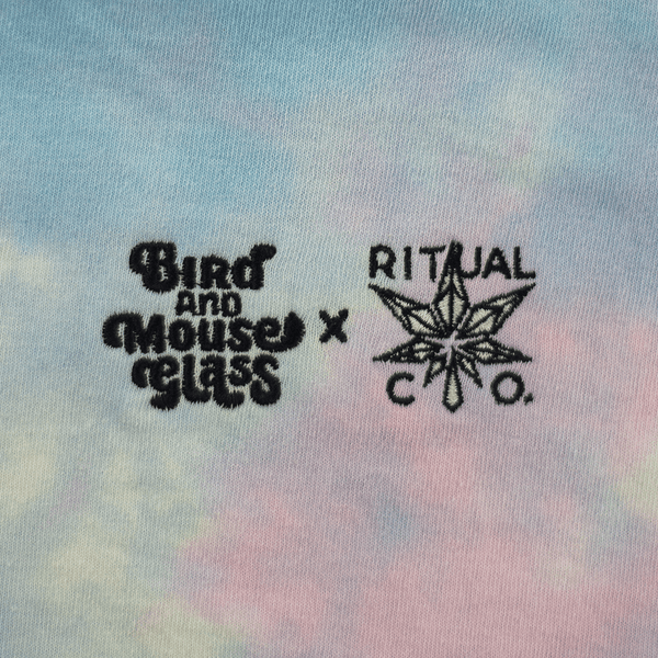 This is the first ever Bird & Mouse Glass x Ritual Co. collab T-Shirt available at Ritual Colorado. Featuring upcycled tie-dye shirts, embroidered logos and stitched tags these are high quality and limited edition merch!