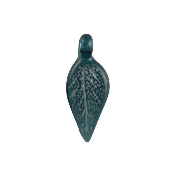 This is the Blue Stardust Glass Leaf Pendant by Biting Glass available at Ritual Colorado. Featuring vibrant glass colors, carved texture and a built-in bail for a sleek piece of jewelry made locally in Denver, Colorado.