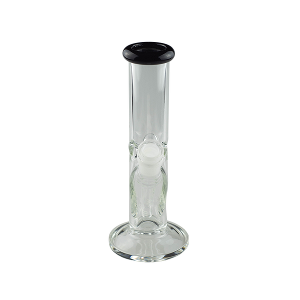 This is the Straight Tube Bong from Ritual Glass available at Ritual Colorado. It features a diffused downstem perc and colored glass accents for a stylish twist. With a pinch ice catcher this desktop water piece offers great cooling and stylish performance.