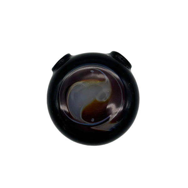 This is the Black / Amber Purple Color Swirl Glass Disc Pendant by Biting Glass available at Ritual Colorado. Featuring vibrant swirling color patterns and two holes so you can string it onto your favorite necklace. Handmade in Denver, Colorado.