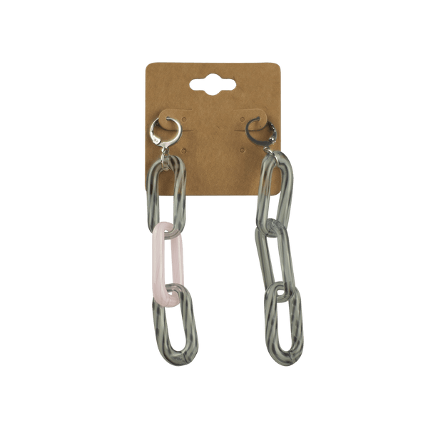 These are Black / Pink Swirl Glass Chain Earrings by Hobbitkraft Glass available at Ritual Colorado. Handmade in Denver, these sleek earrings are mounted on stainless steel hardware.