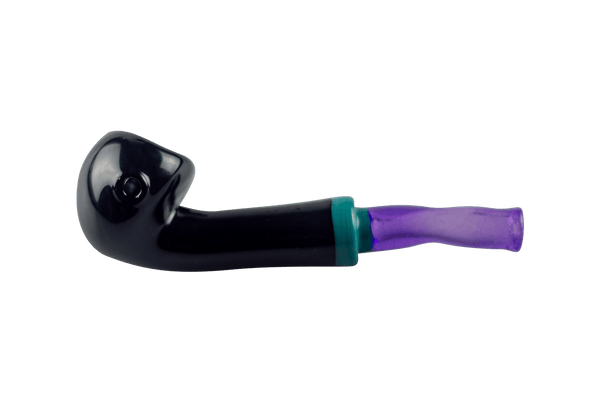 This is the Black Club Hand Pipe by Technicolor Tony available at Ritual Colorado. Featuring a dark black body accented by a colorful mouthpiece for an everyday smoking pipe.