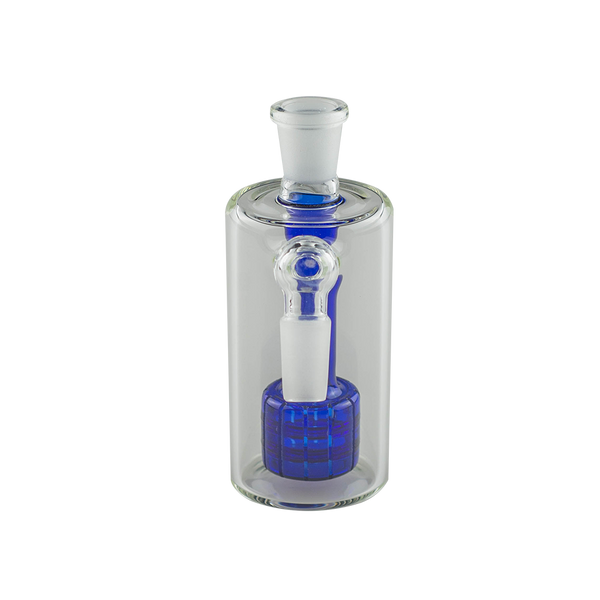 This is the Cash Catcher Ash Catcher from Ritual Glass available at Ritual Colorado. It features a male and female connection (14mm or 19mm) as well as a showerhead perc for filtration. Use with water as a bubbler or as a dry herb catcher to keep your glass clean.