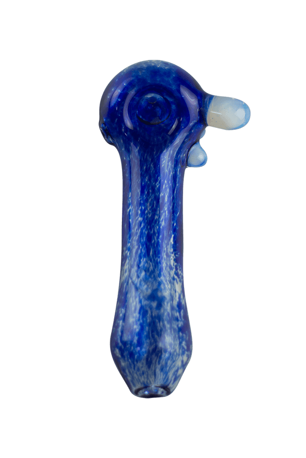 This is a heady spoon pipe from Hornsilver Glass available at Ritual Colorado. Featuring vibrant glass colors, three carved notches on the body and accent colors on the bowl these are incredible hand blown artwork at a great price.