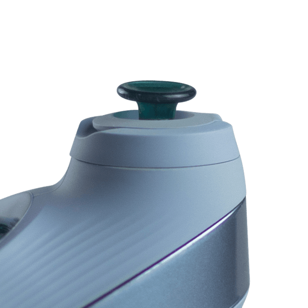 This is the Blue Lagoon New Peak & Proxy Glass Joystick Cap by Empire Glassworks available at Ritual Colorado. These colorful glass joystick upgrades offer complete control over airflow.