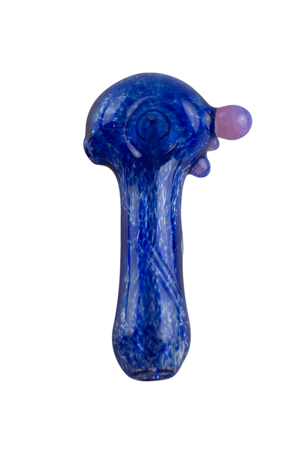 This is a heady spoon pipe from Hornsilver Glass available at Ritual Colorado. Featuring vibrant glass colors, three carved notches on the body and accent colors on the bowl these are incredible hand blown artwork at a great price.