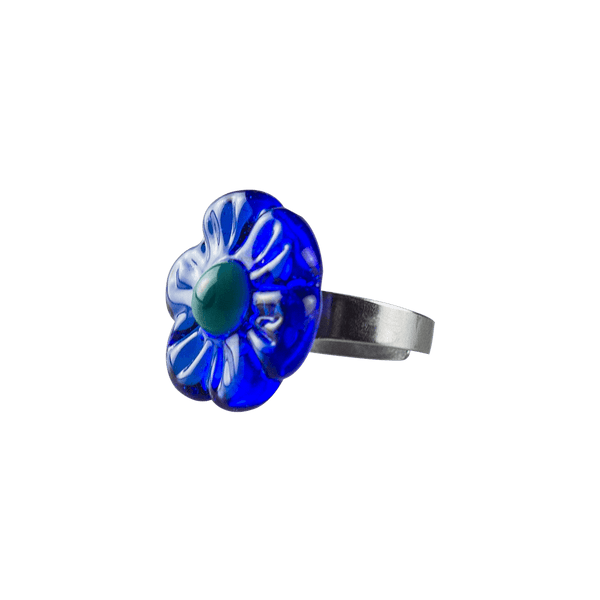 This is the Blue / Teal glass ring from Technicolor Tonys available at Ritual Colorado. The beautiful glass art rings feature a stainless steel adjustable band.