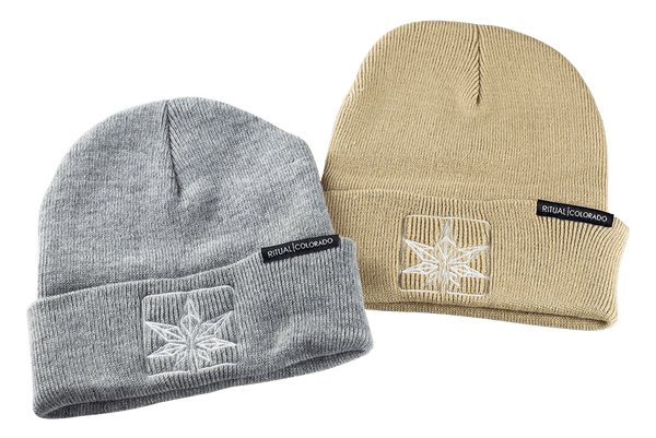 These are beanies with embroidered Ritual Colorado logos available at Ritual Colorado. Featuring a sewn on tag these high quality beanies are stylish and warm.