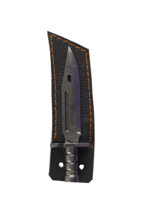 This is the Bowie Knife Dab Tool from Dabmascus available at Ritual Colorado. Made entirely from Damascus Steel this is a refined dabbing tool adding style to your setup.