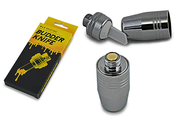 This is the Budder Knife 510 Thread Hot Knife attachment available at Ritual Colorado. This sleek attachment turns any 510 battery into a hot knife with a heated ceramic tip making it easy to handle your concentrates.