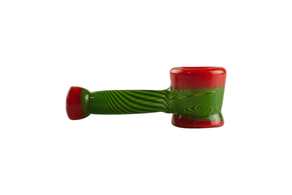This is the Carrot Swirl Hammer Pipe by Technicolor Tony available at Ritual Colorado. A heady hand pipe featuring green & orange sections of line tubing made here in Denver, Colorado.