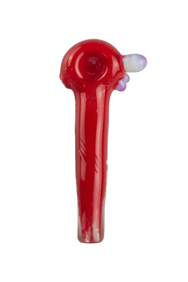 This is a heady spoon pipe from Hornsilver Glass available at Ritual Colorado. Featuring vibrant glass colors, three carved notches on the body and accent colors on the bowl these are incredible hand blown artwork at a great price.