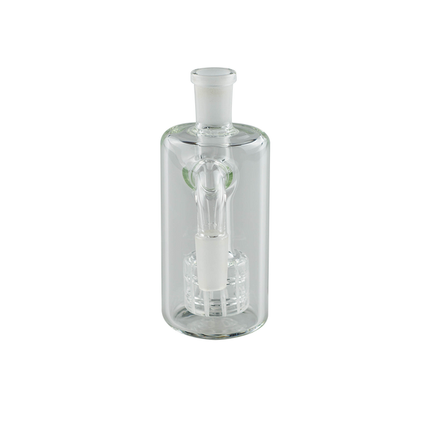 This is the Cash Catcher Ash Catcher from Ritual Glass available at Ritual Colorado. It features a male and female connection (14mm or 19mm) as well as a showerhead perc for filtration. Use with water as a bubbler or as a dry herb catcher to keep your glass clean.