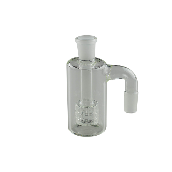 This is the Cash Catcher Ash Catcher from Ritual Glass available at Ritual Colorado. It features a male and female connection (14mm or 19mm) as well as a showerhead perc for filtration. Use with water as a bubbler or as a dry herb catcher to keep your glass clean.