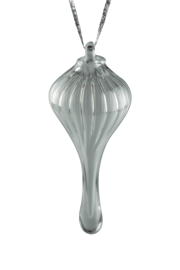 These are Scalloped Glass Ornaments by Technicolor Tony available at Ritual Colorado. Featuring built-in bails these handmade ornaments are blown in Denver, Colorado.