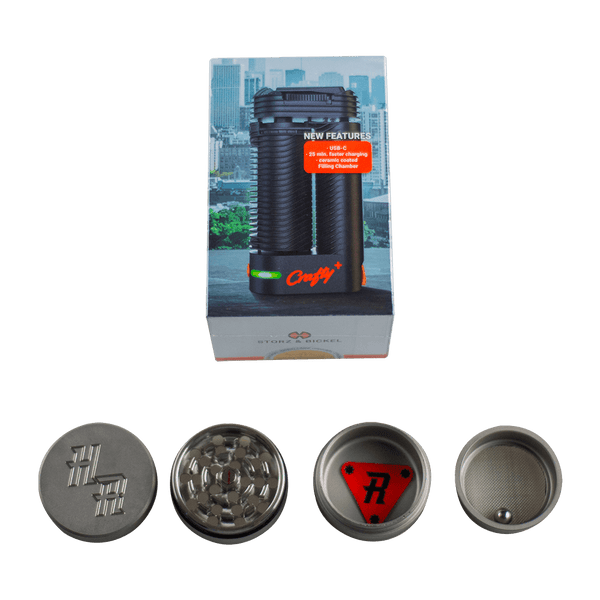 This is the Storz & Bickel Crafty+ + Herb Ripper Classic 4-Piece bundle discount available at Ritual Colorado. Pairing a top quality stainless steel grinder with a premium portable dry herb vaporizer this gets you setup with top-quality gear at a great price.