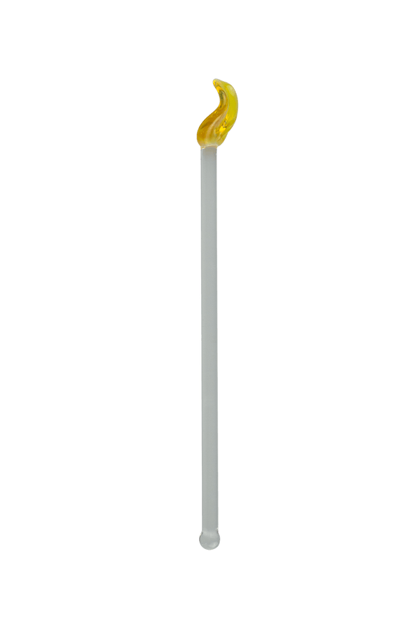 This is the Striking Yellow handmade Glass Leaf Cocktail Swizzle Sticks by Biting Glass available at Ritual Colorado. Featuring vibrant glass leaf toppers and rounded bottom to easily stir up your favorite drink.