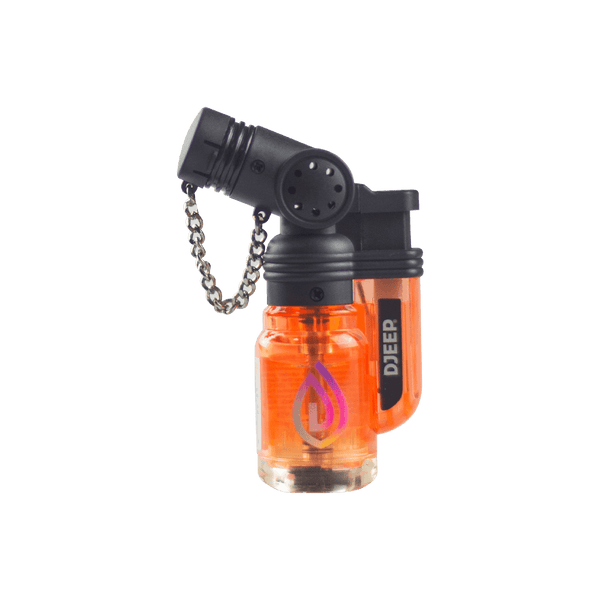 This is the Orange Mini Butane Torch Lighter by Djeep available at Ritual Colorado. A powerful and compact butane torch perfect for Dynavap and Vapman sessions.