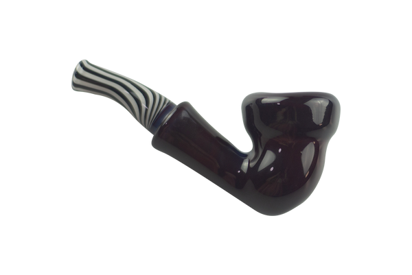 This is the Dark Phoenix Swirl Sherlock Hand Pipe from Technicolor Tony available at Ritual Colorado. This beautiful glass features a carb on the left side of the bowl with black and white swirl accents on the mouthpiece and bowl.