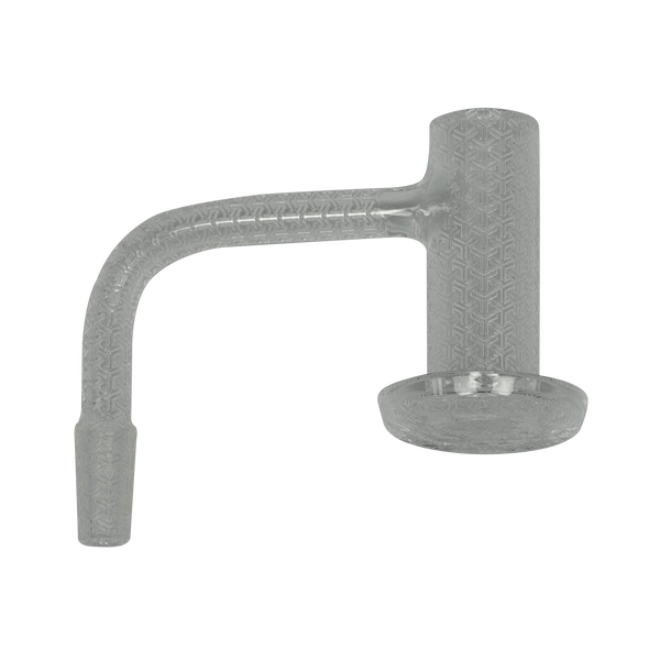 This is the 90 Degree joint angle Trippy Slurpee Banger from Evan Shore Bangers available at Ritual. Made from American quartz, this banger is fully engraved with a gorgeous Goyardish pattern. This banger is great for the heady quartz collectors and dab connoisseurs.