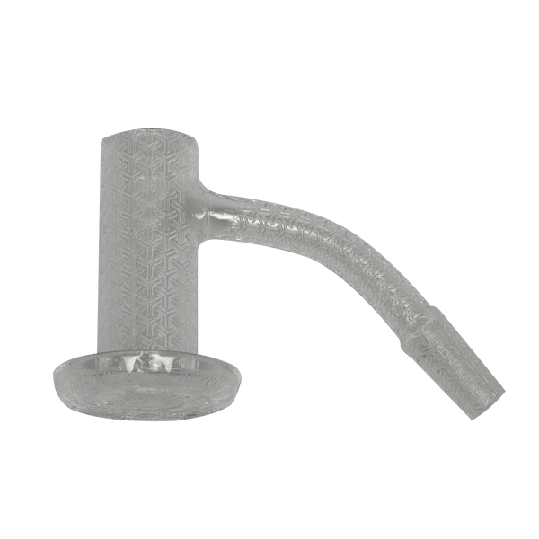 This is the 45 Degree joint angle Trippy Slurpee Banger from Evan Shore Bangers available at Ritual. Made from American quartz, this banger is fully engraved with a gorgeous Goyardish pattern. This banger is great for the heady quartz collectors and dab connoisseurs.