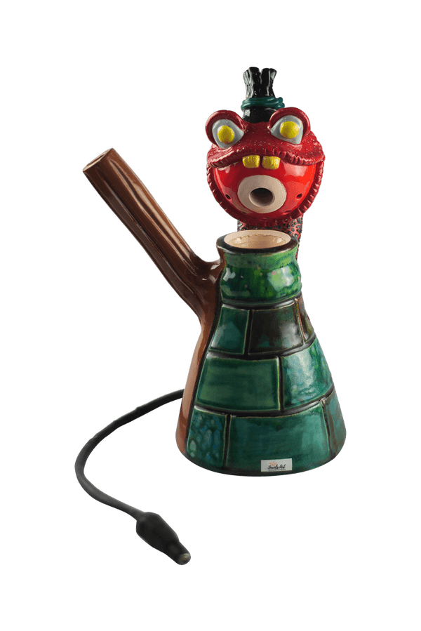 This is the VapBong Art Edition "Eat Weed Gang" OAB by Jaxel's Art available at Ritual Colorado. An all-in-one desktop dry herb vape and ceramic water piece fully sculpted and glazed in a one-of-a-kind creation.