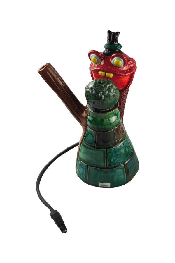 This is the VapBong Art Edition "Eat Weed Gang" OAB by Jaxel's Art available at Ritual Colorado. An all-in-one desktop dry herb vape and ceramic water piece fully sculpted and glazed in a one-of-a-kind creation.