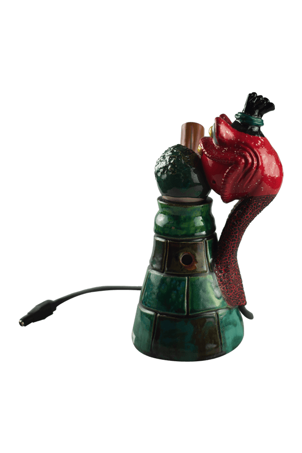 This is the VapBong Art Edition "Eat Weed Gang" OAB by Jaxel's Art available at Ritual Colorado. An all-in-one desktop dry herb vape and ceramic water piece fully sculpted and glazed in a one-of-a-kind creation.