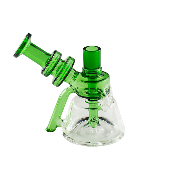 This is the Bubble Blaster Glass Bubbler from Ritual Glass available at Ritual Colorado. Featuring a sturdy footprint and beautiful colored glass accents this is a great everyday bong. Featuring a 14mm female connection for easy compatibility with your favorite dry herb vaporizers and dabbing quartz.