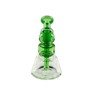 This is the Bubble Blaster Glass Bubbler from Ritual Glass available at Ritual Colorado. Featuring a sturdy footprint and beautiful colored glass accents this is a great everyday bong. Featuring a 14mm female connection for easy compatibility with your favorite dry herb vaporizers and dabbing quartz.