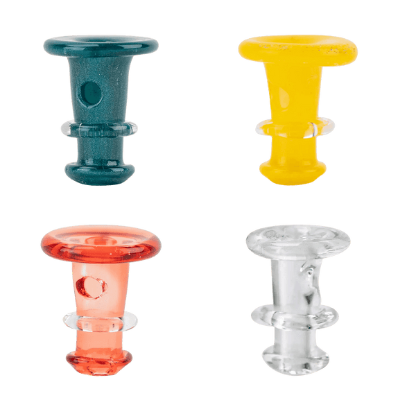These are New Peak & Proxy Glass Joystick Cap by Empire Glassworks available at Ritual Colorado. These colorful glass joystick upgrades offer complete control over airflow.