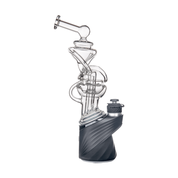 This is the Fabcycler Glass Peak Top from MJ Arsenal available at Ritual Colorado. Combining fab egg and recycler function this is a wet puffco top with great function and cooling.