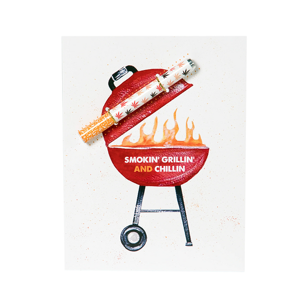 This is the Smokin' Grillin' and Chillin cannabis greeting card from KushKards available at Ritual Colorado. A fun greeting card with an included one-hitter perfect for the stoner in your life.