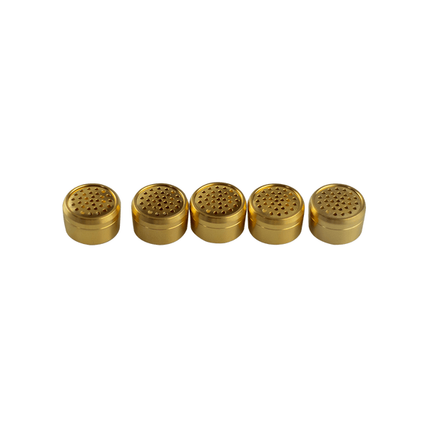 These are Gold Plated Dosing Caps by Ritual Co. available at Ritual Colorado. Compatible with the Storz & Bickel Venty, Mighty+ and Crafty+ these beautiful and durable capsules give you a refined vaporization experience.