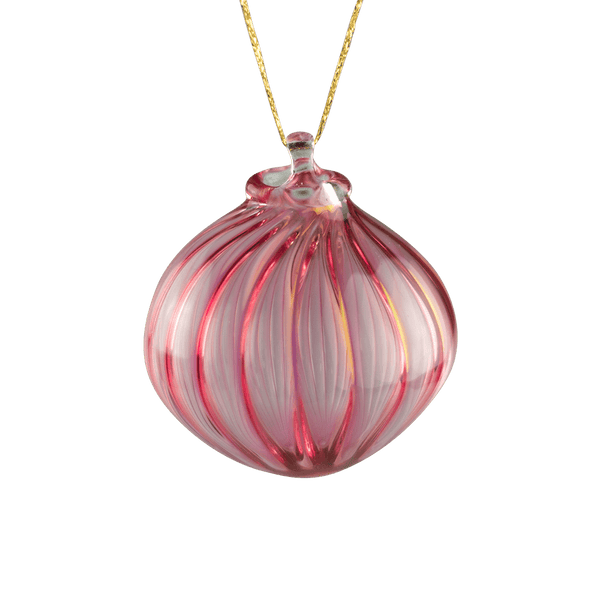 These are Scalloped Glass Ornaments by Technicolor Tony available at Ritual Colorado. Featuring built-in bails these handmade ornaments are blown in Denver, Colorado.
