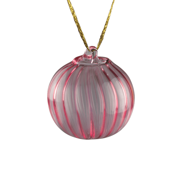 These are Scalloped Glass Ornaments by Technicolor Tony available at Ritual Colorado. Featuring built-in bails these handmade ornaments are blown in Denver, Colorado.