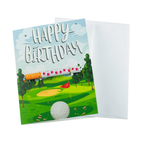 This is the Golf Happy Birthday cannabis greeting card from KushKards available at Ritual Colorado. Featuring a matching one-hitter and fun greeting card for a great present for the stoner in your life.