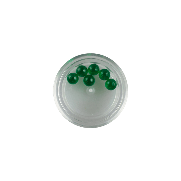 These are Green 5mm Nano Gem Terp Pearls from Ritual Co. available at Ritual Colorado. Beautiful AAA-Quality lab grown gemstones that provide a refined upgrade to your dab experience.