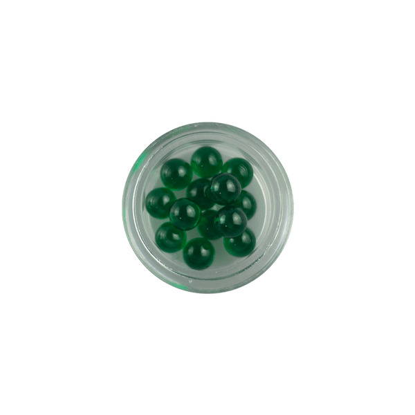 These are Green 6mm Nano Gem Terp Pearls from Ritual Co. available at Ritual Colorado. Beautiful AAA-Quality lab grown gemstones that provide a refined upgrade to your dab experience.