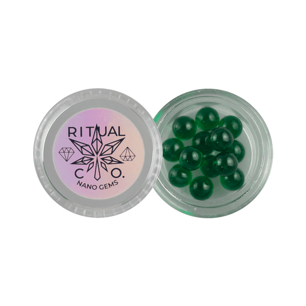 These are Green 6mm Nano Gem Terp Pearls from Ritual Co. available at Ritual Colorado. Beautiful AAA-Quality lab grown gemstones that provide a refined upgrade to your dab experience.